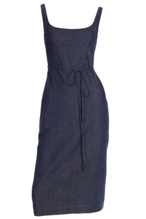 2000s Richard Tyler Deep Blue Denim Wrap Dress w Open Back