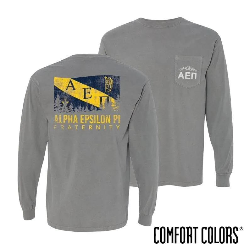 AEPi Gray Comfort Colors Flag Long Sleeve Pocket Tee