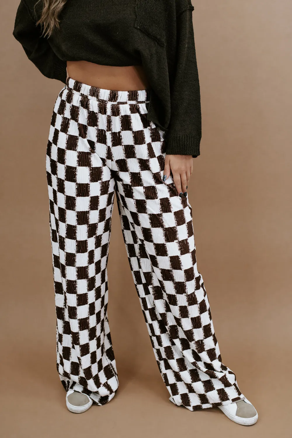 All Things Checkered Velvet  Pant , Brown