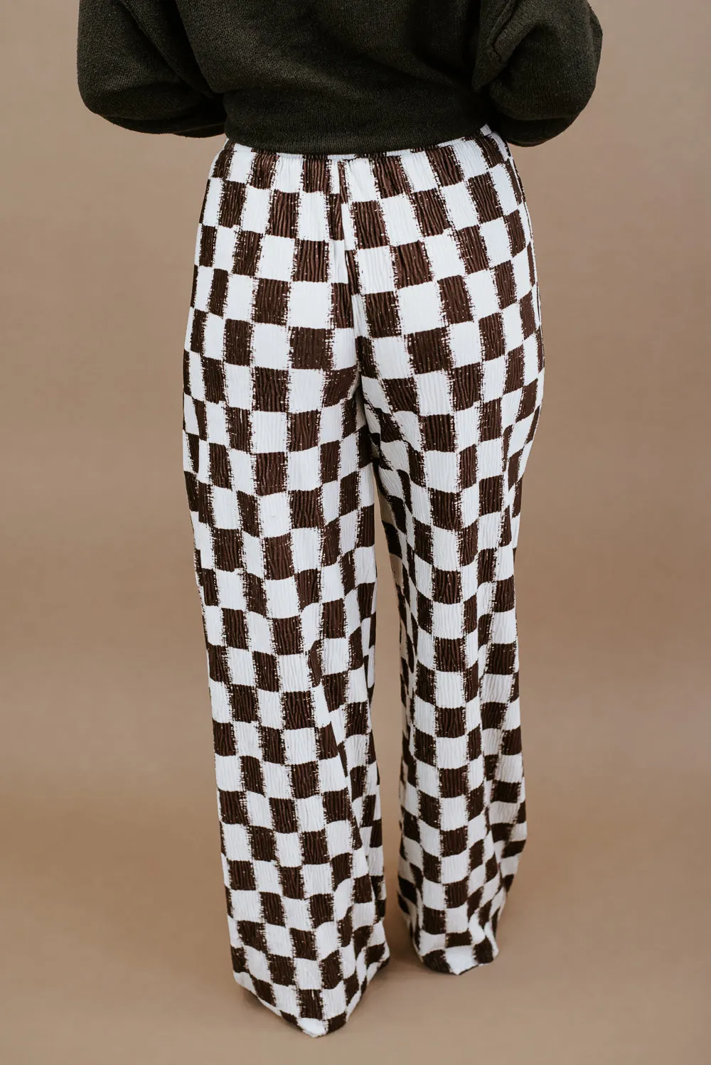 All Things Checkered Velvet  Pant , Brown