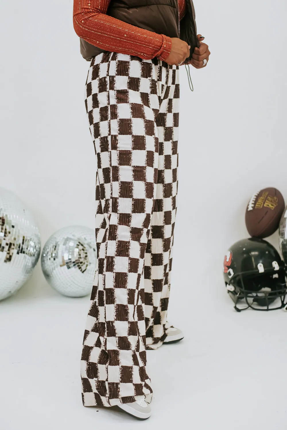 All Things Checkered Velvet  Pant , Brown