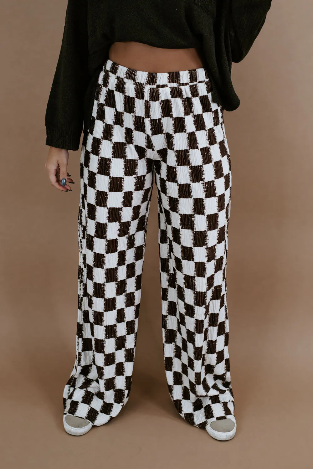 All Things Checkered Velvet  Pant , Brown