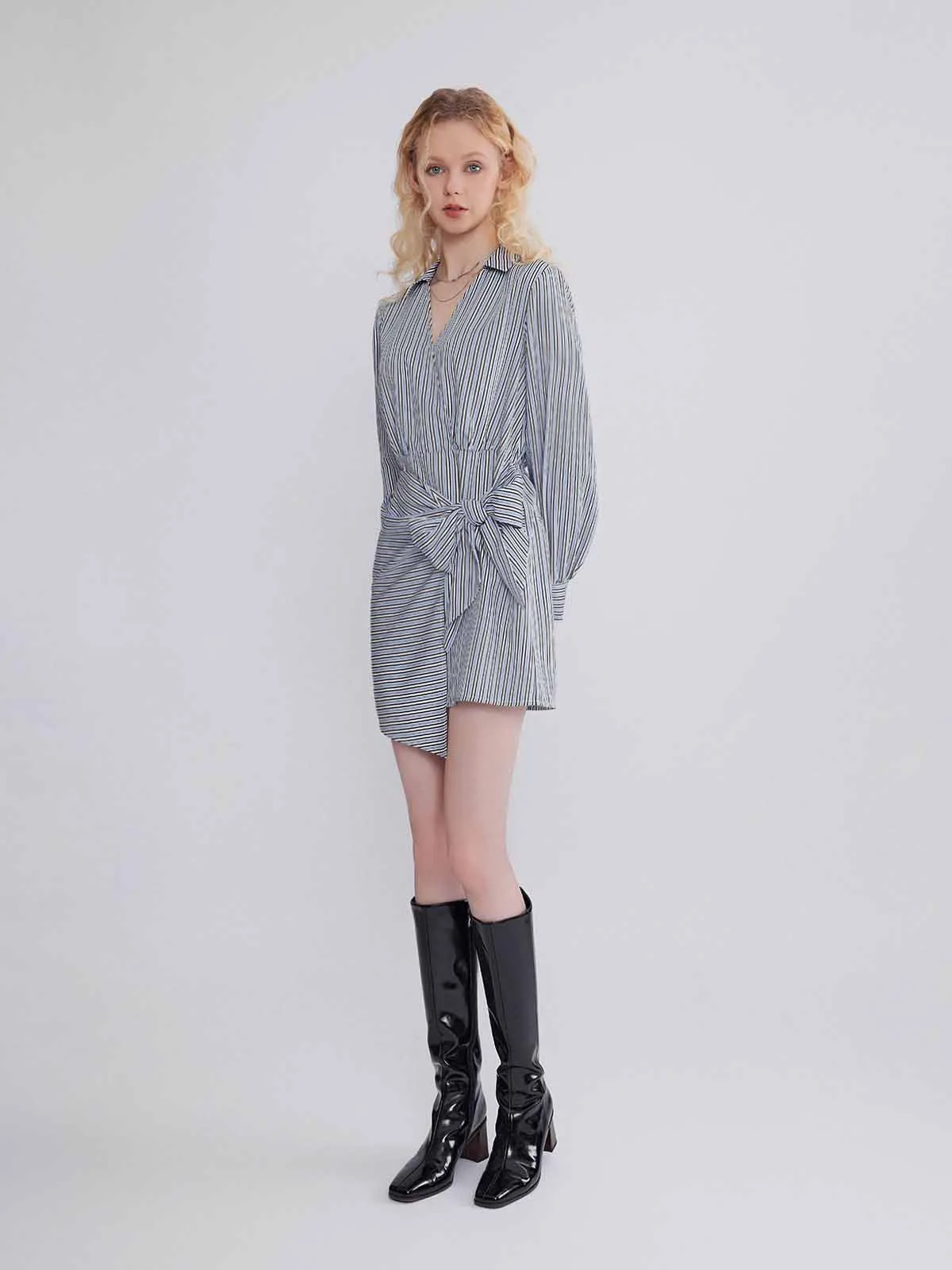 ASOBIO Long-Sleeve Asymmetrical Wrap Shirt Dress