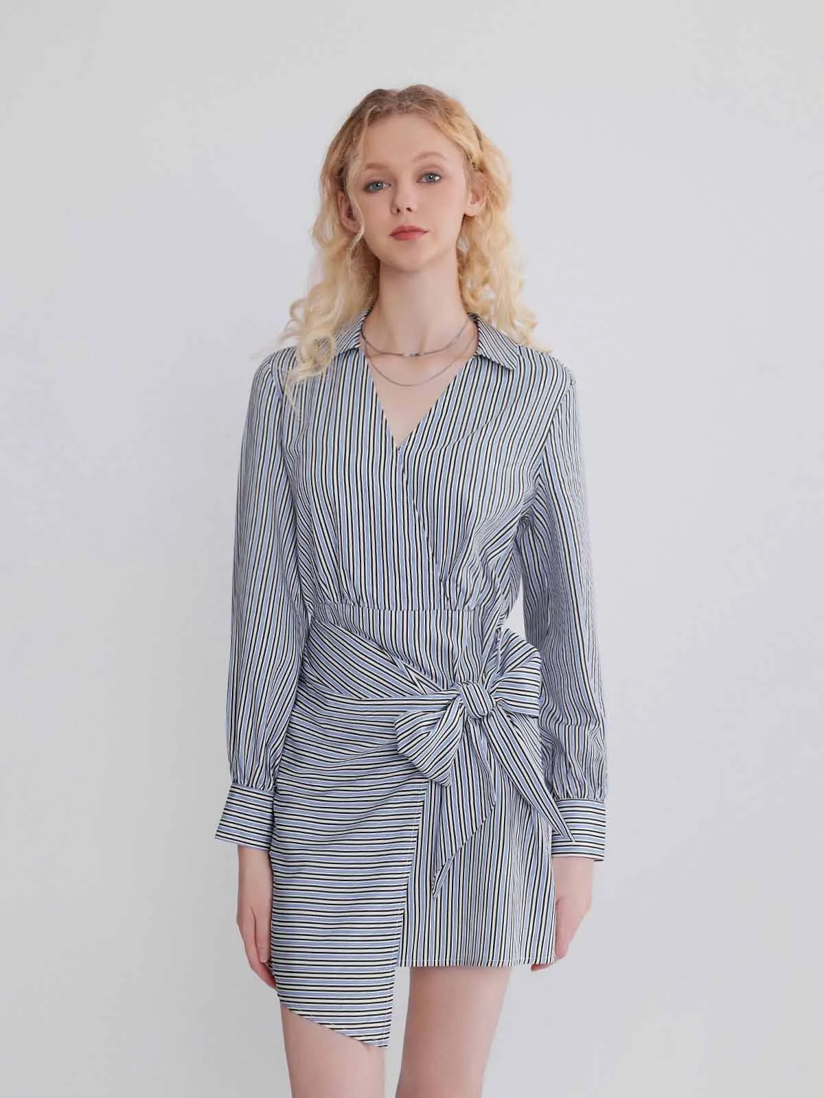 ASOBIO Long-Sleeve Asymmetrical Wrap Shirt Dress