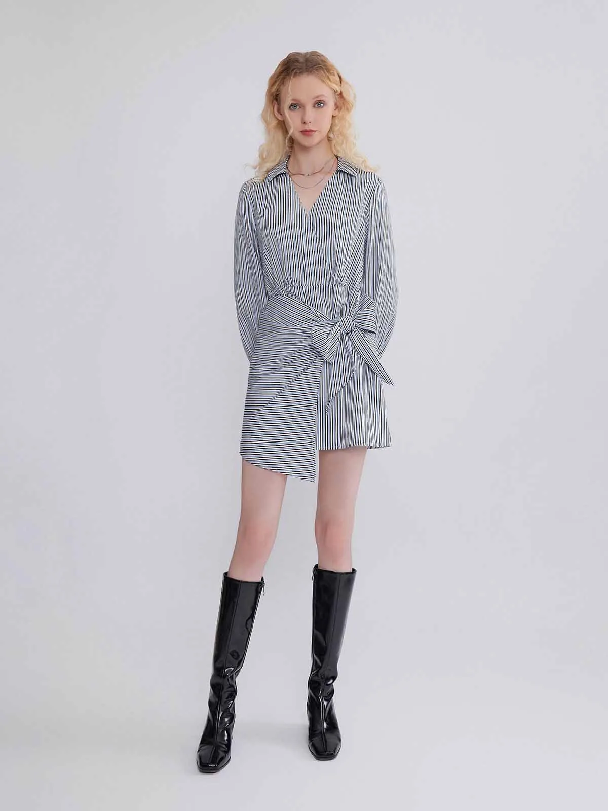 ASOBIO Long-Sleeve Asymmetrical Wrap Shirt Dress