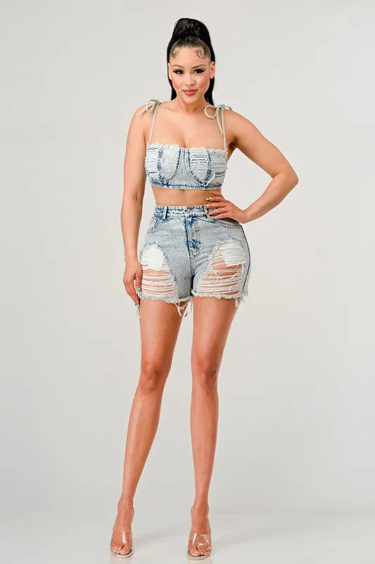 ATHINA No strings attached distressed denim set