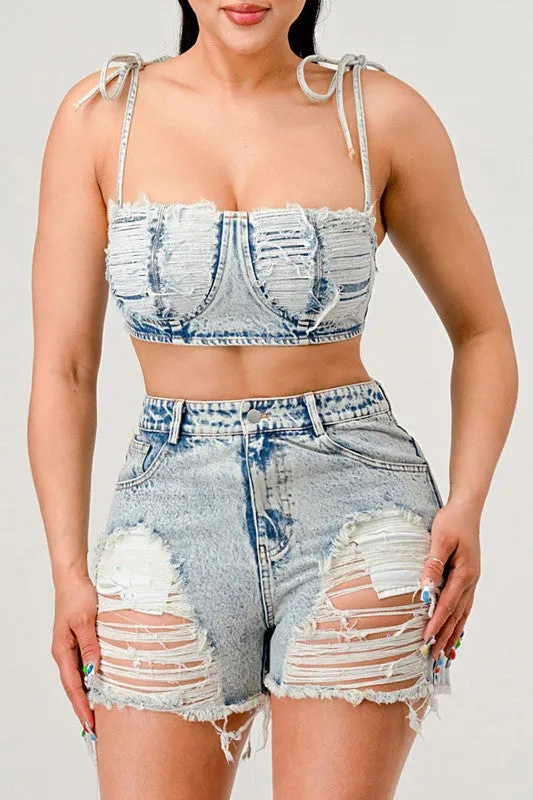 ATHINA No strings attached distressed denim set