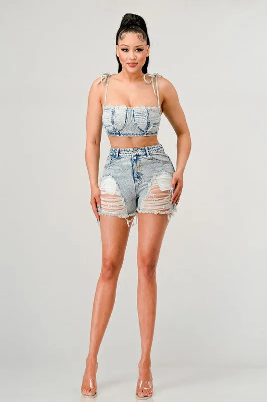 ATHINA No strings attached distressed denim set