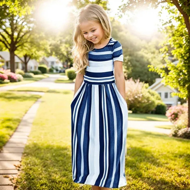 Baby Girl Striped Print Long Dress Toddler Girls Bohemian Flower Dress Kids Causal Clothes Polyester Soft Summer Beachwear Dress