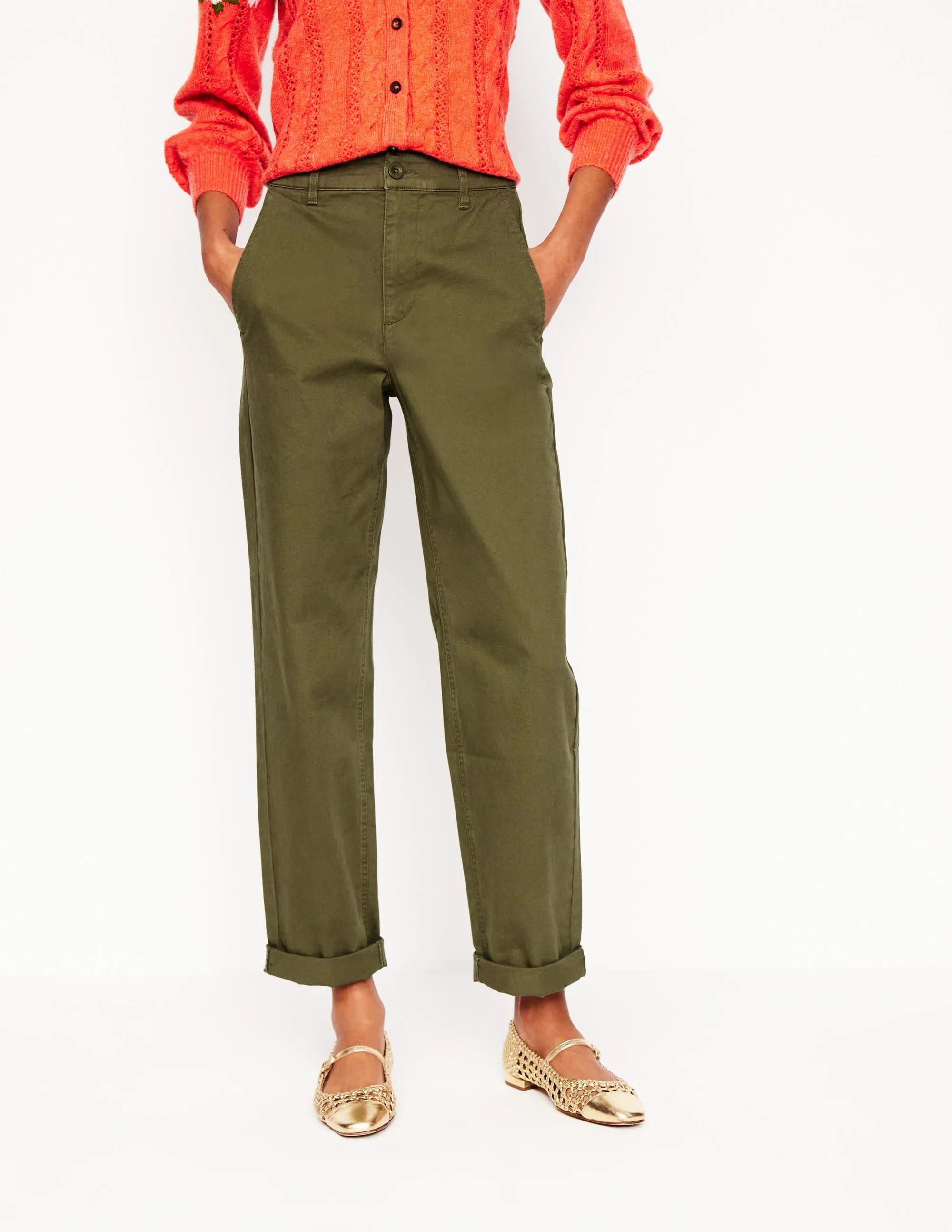 Barnsbury Tape Chino Trousers-Woodland Green