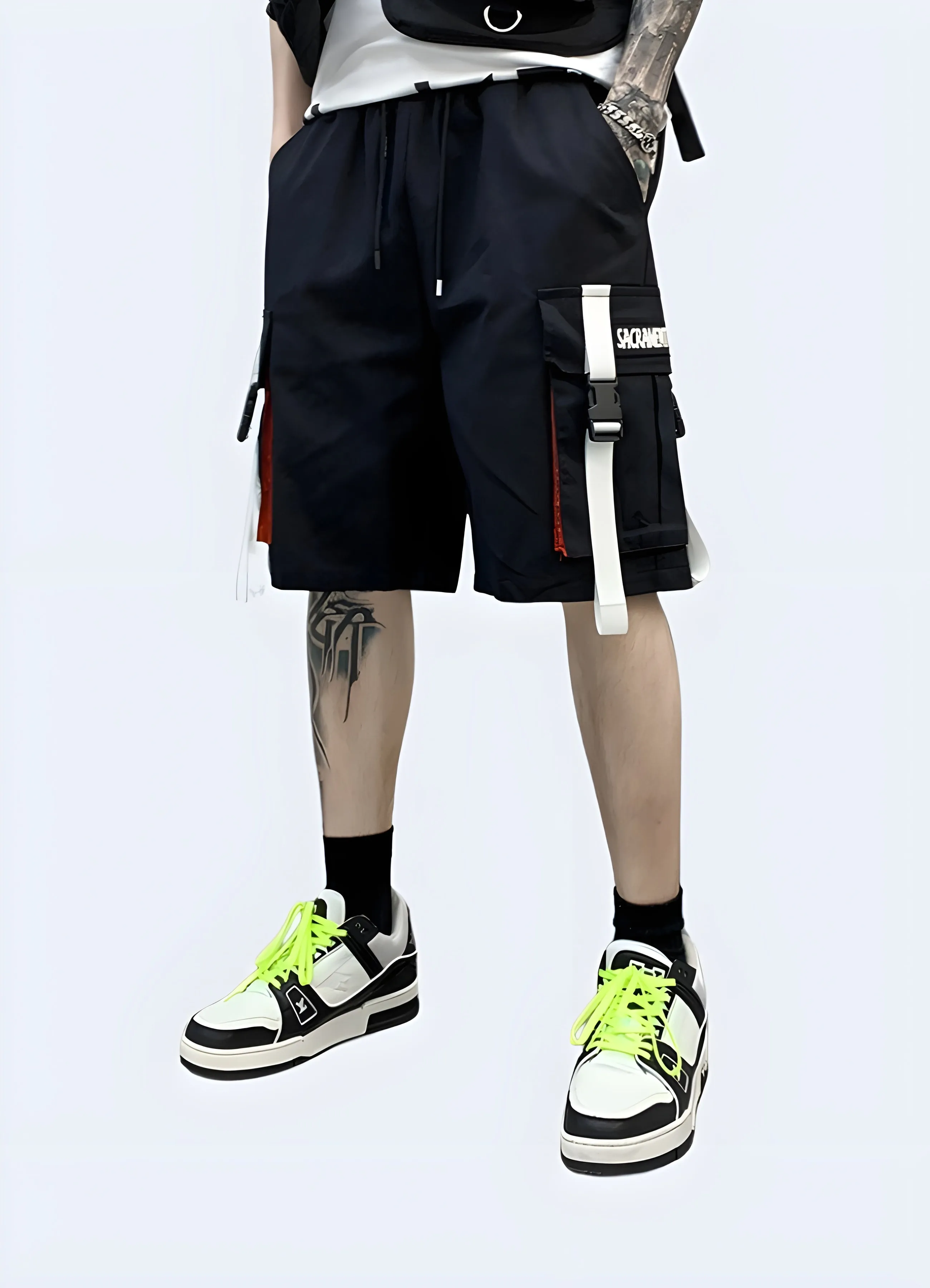 Black And White Cargo Shorts