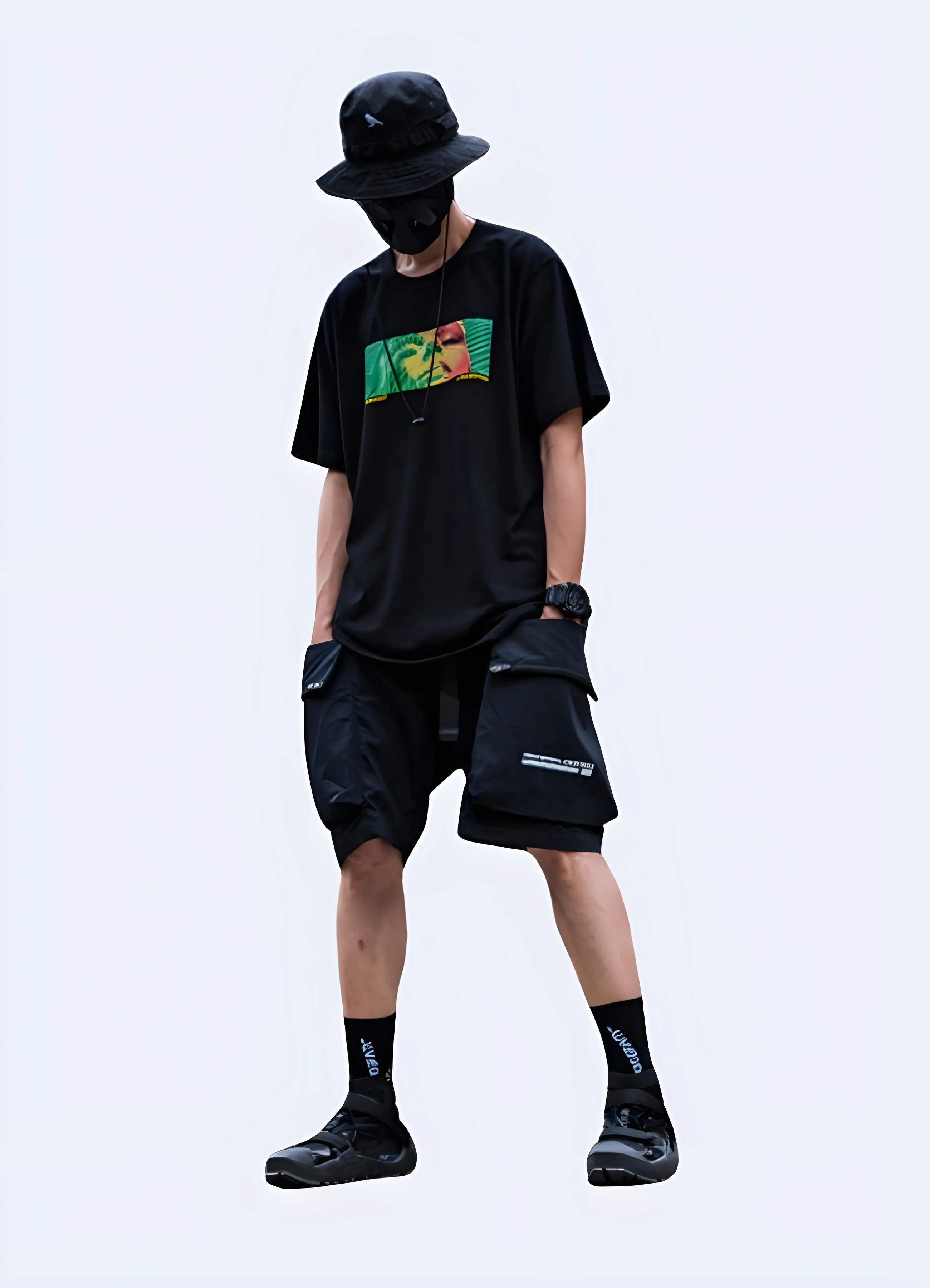 Black Cargo Shorts Buckle Beit