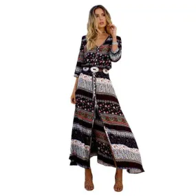 Boho Maxi long Dress sexy bohemian gypsy print style (US 10-16w)