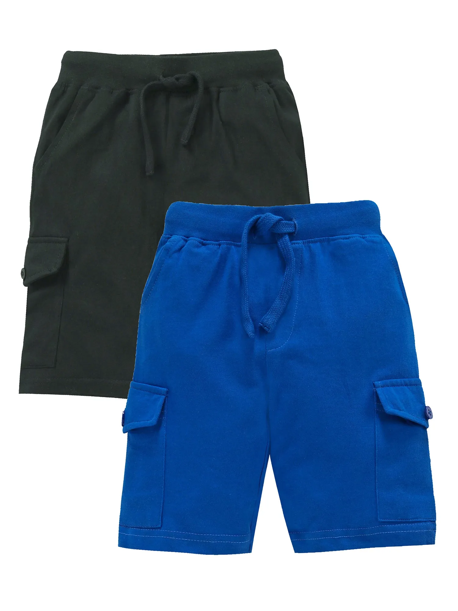 Boys Solid Knit Knee length Cargo Shorts - Pack of 2