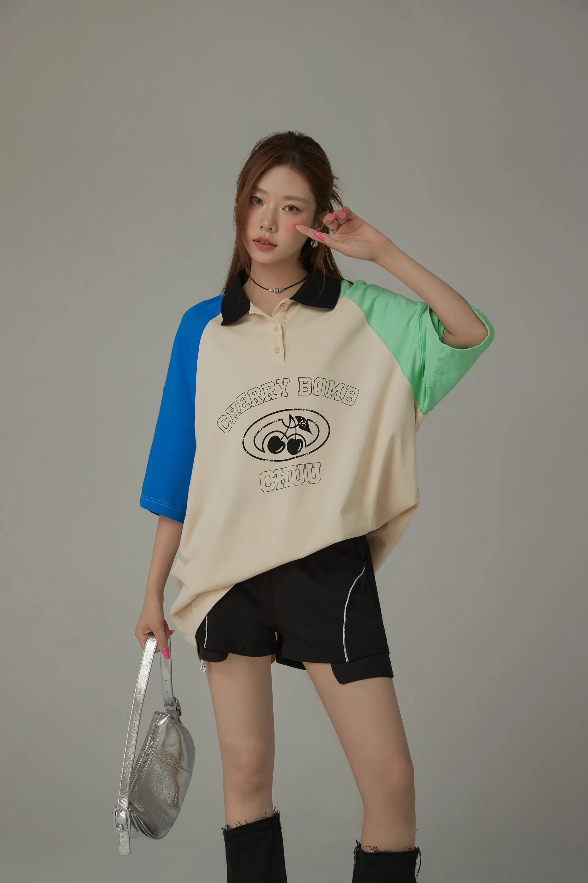 Cherry Bomb Contrast Raglan Loose Fit T-Shirt