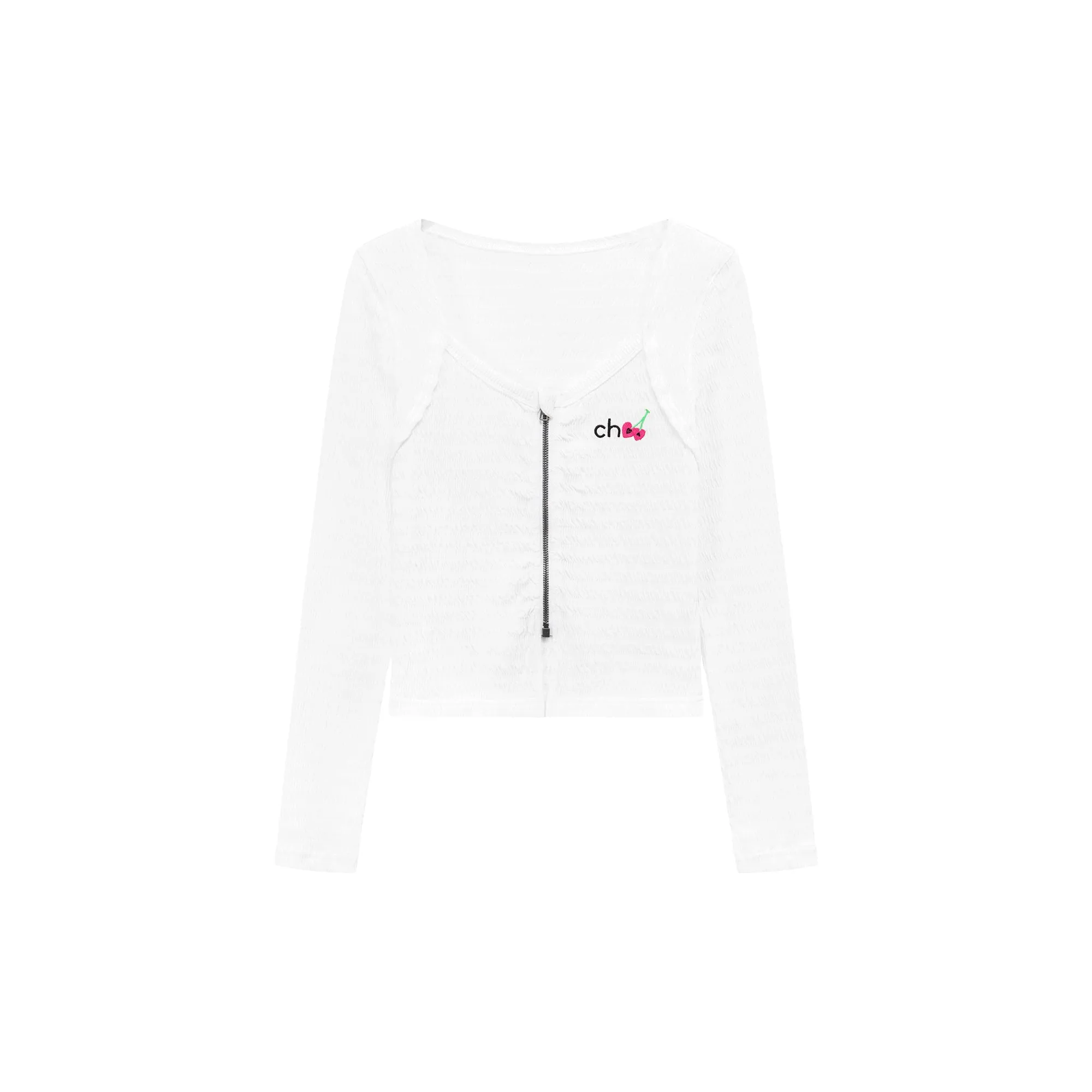 Cherry Embroidered Logo Zip-Up Top