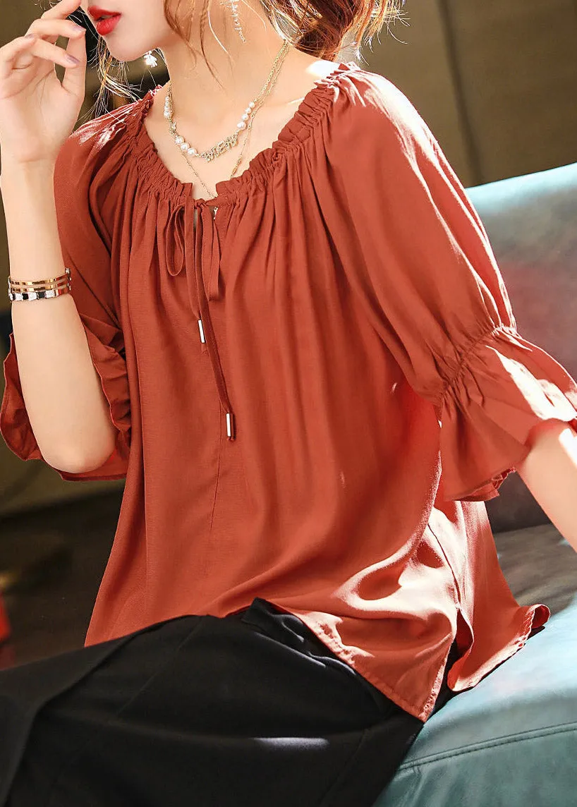 Chic Red O-Neck Neck TIie Side Open Shirts Short Sleeve LY1494