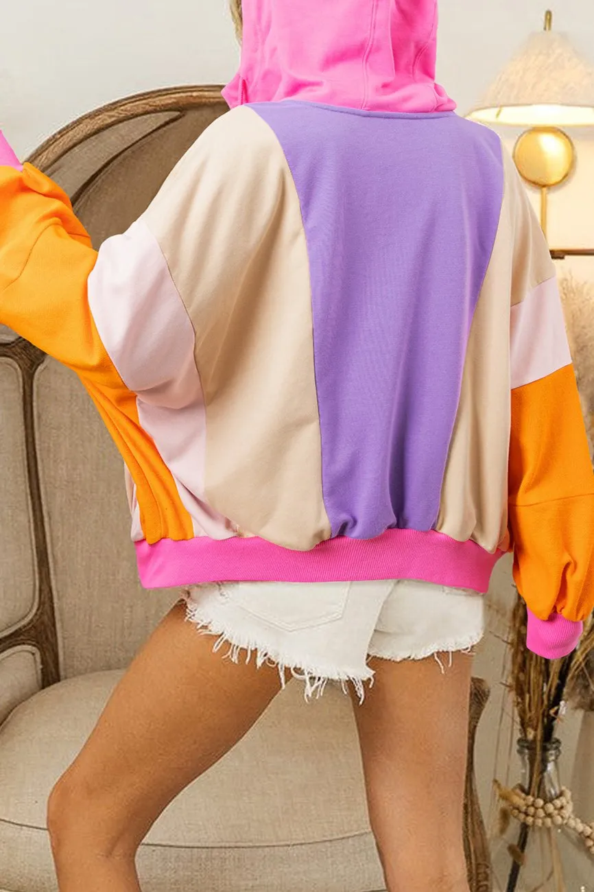 Colorblock Oversized Zip Up Hoodie