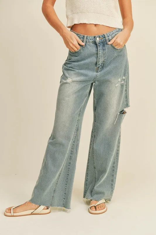 Cut Out Wide Leg Denim Pants