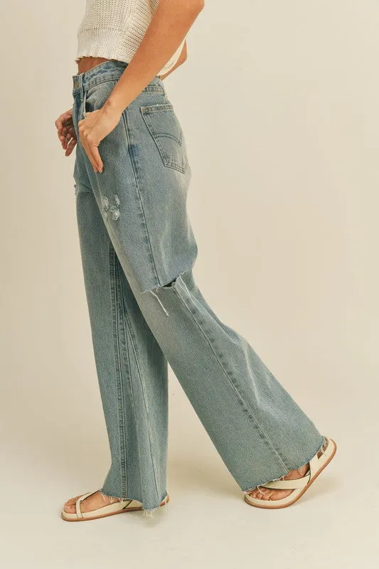 Cut Out Wide Leg Denim Pants