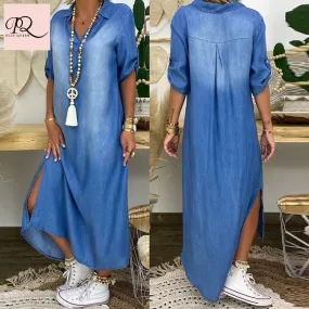 Denim Dress Plus Size Casual WOMEN Dresses Summer Party Dresses Fashion Korean Long Maxi Jeans Dress 3XL Vestidos