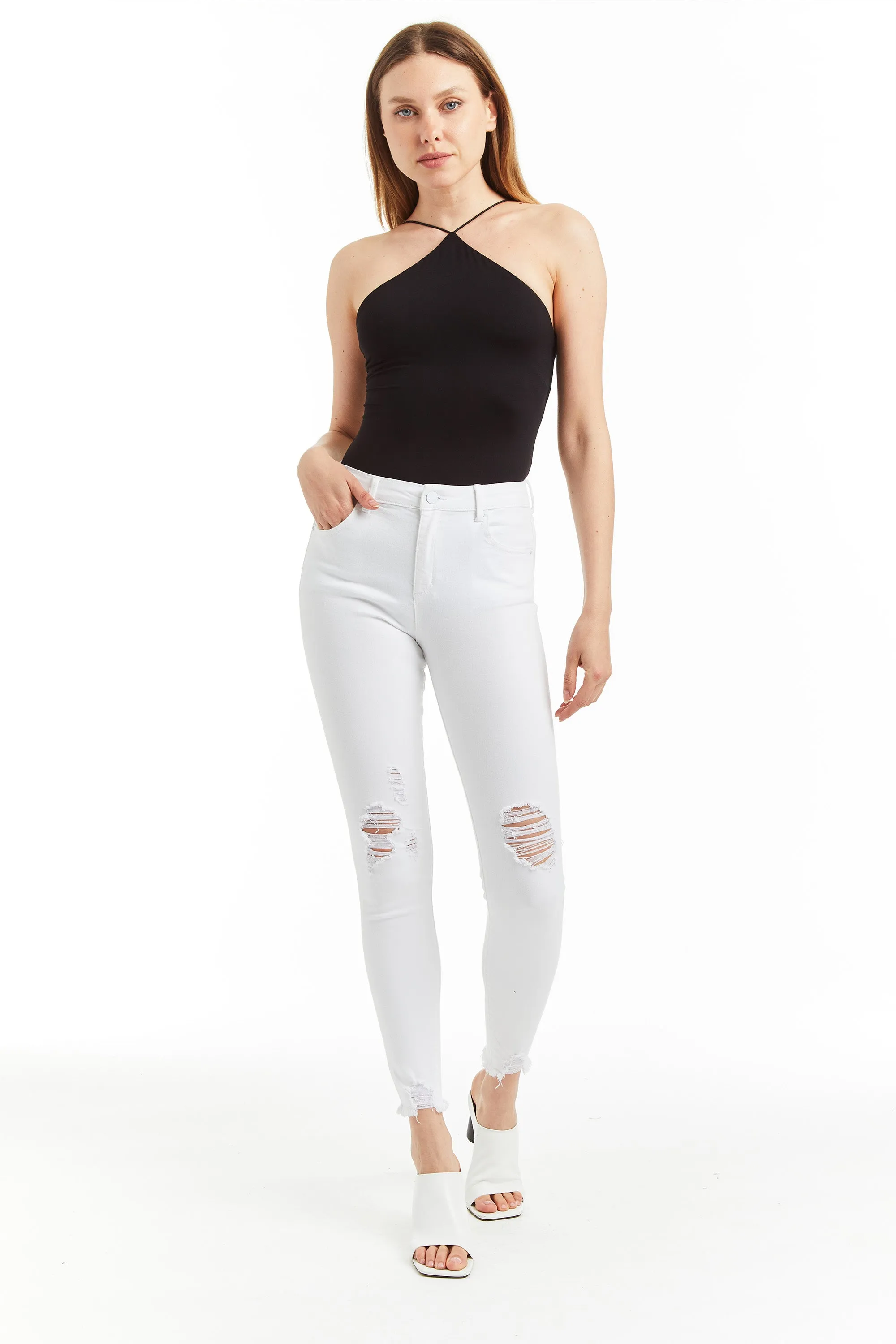 Diane - Destructed Crop Skinny In White