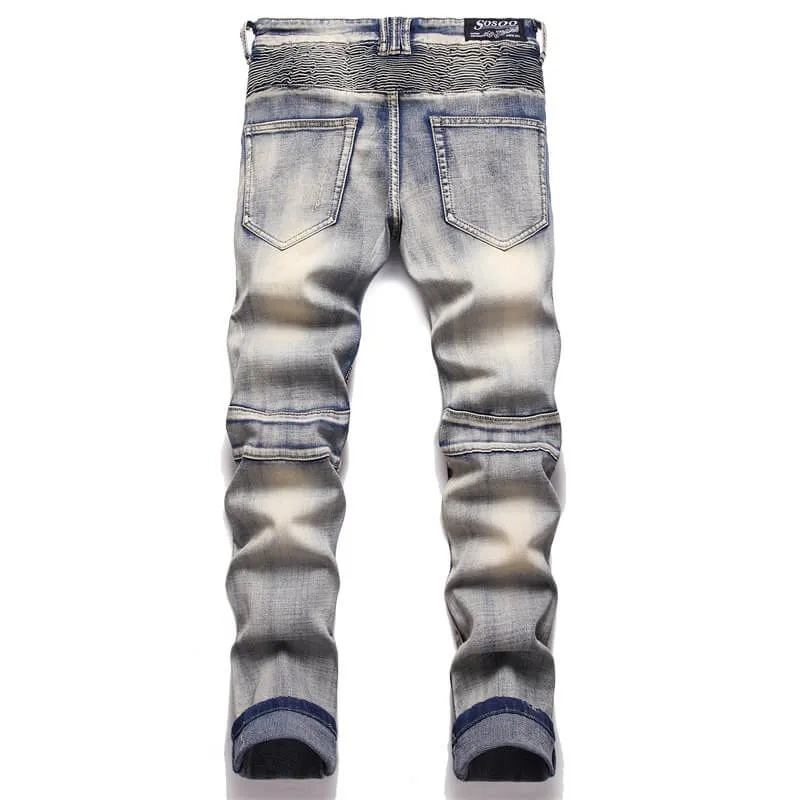 Distressed Paneled Crumpled Cotton Skinny Pants