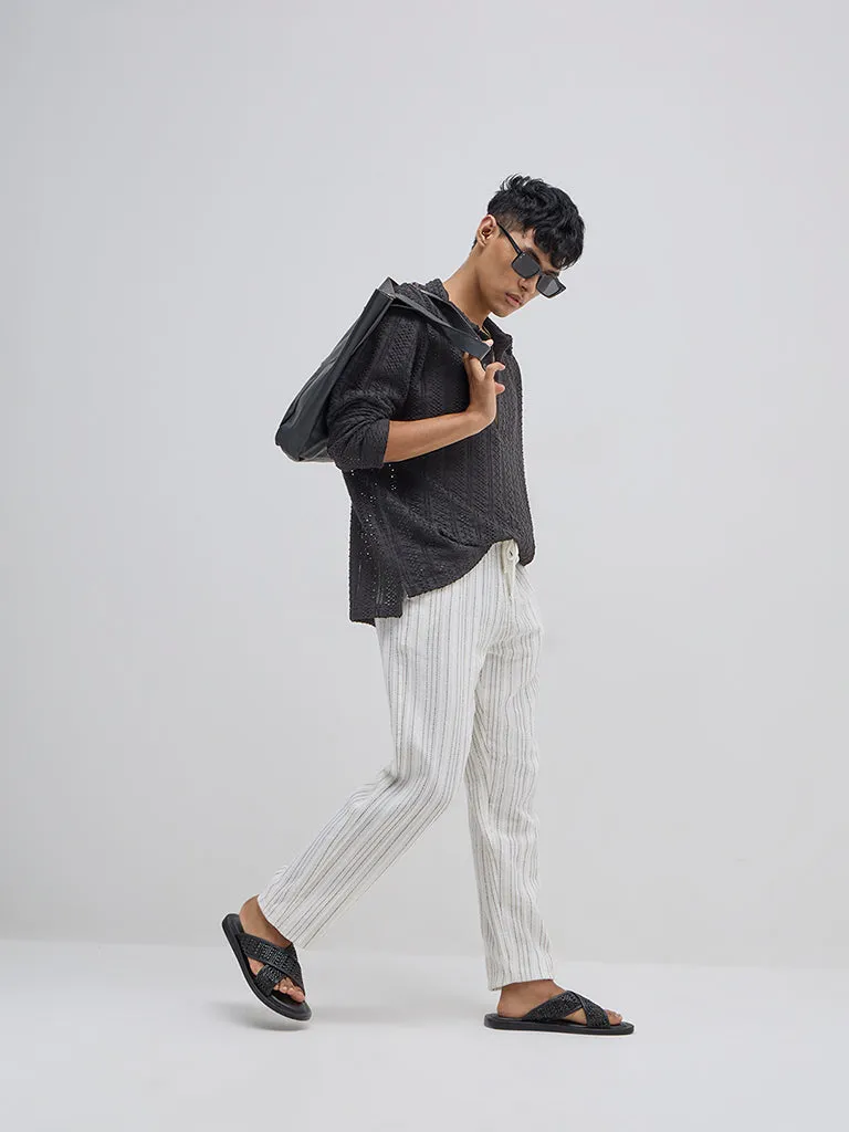 ETA Off-White Striped Mid-Rise Relaxed-Fit Cotton Chinos