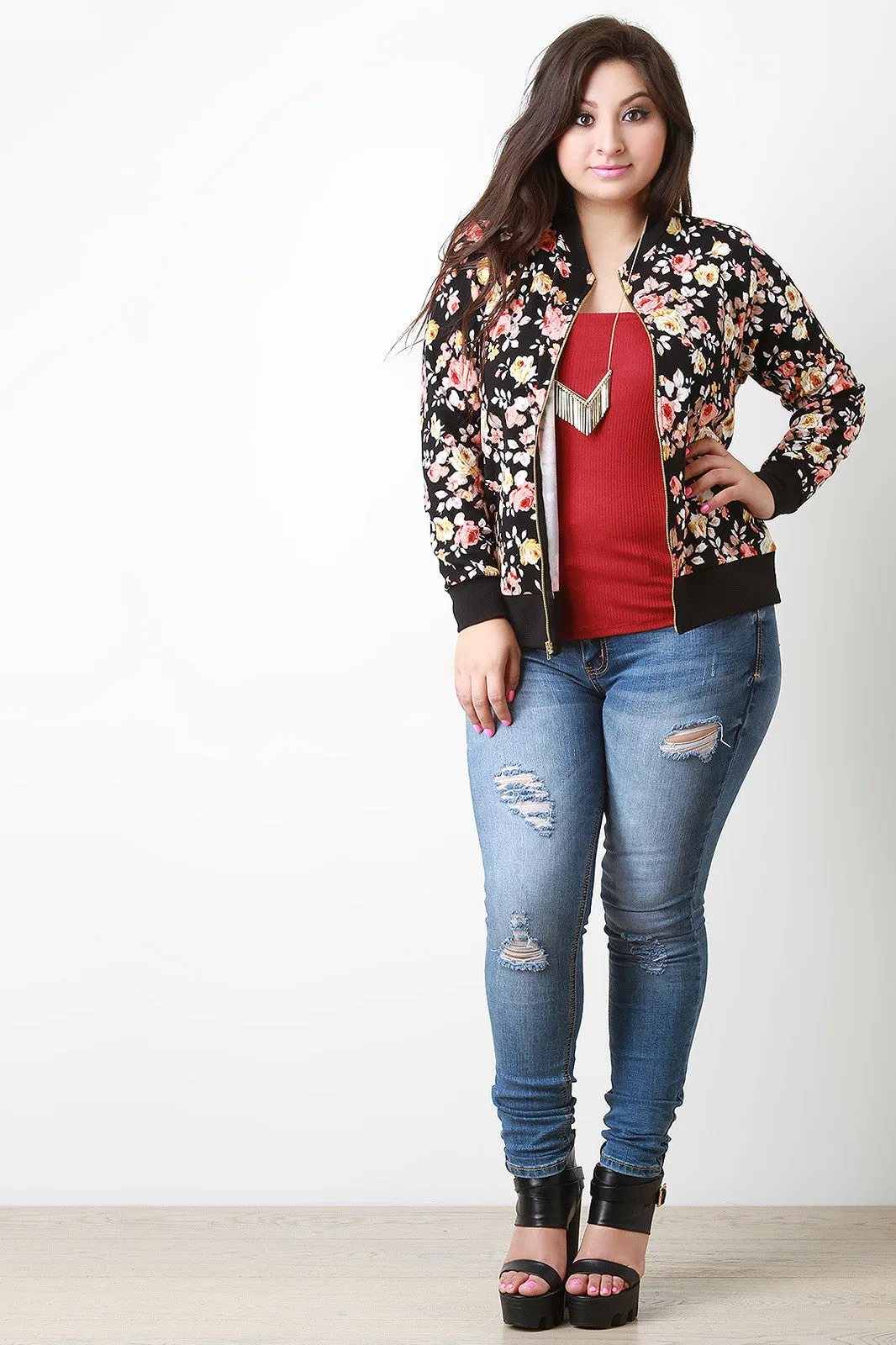 Floral Zip Up Jacket