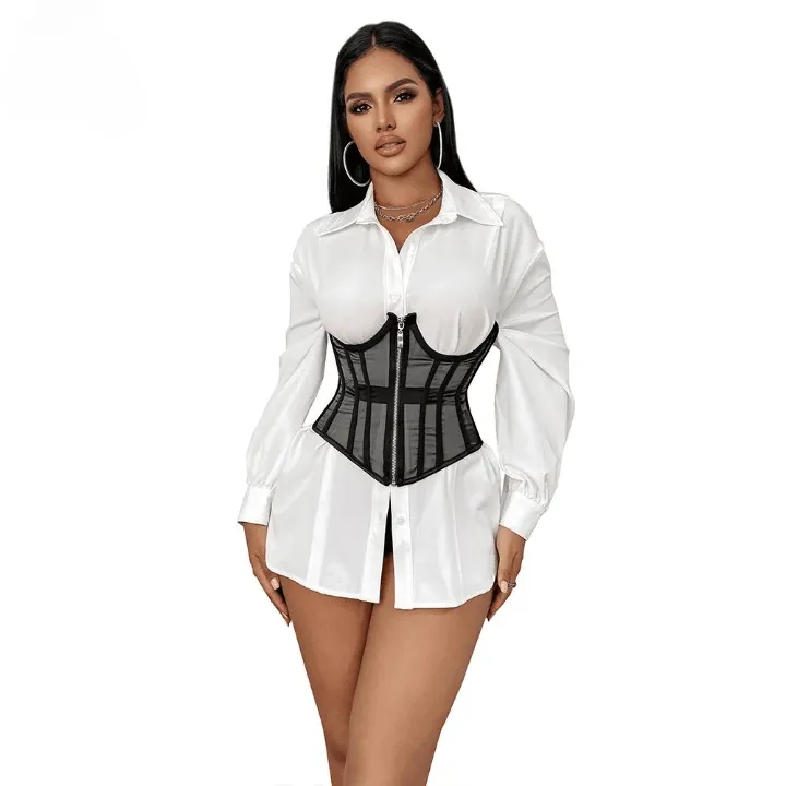 Gothic Mesh Zip up Corset Top