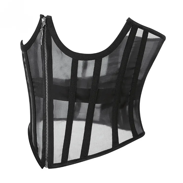 Gothic Mesh Zip up Corset Top