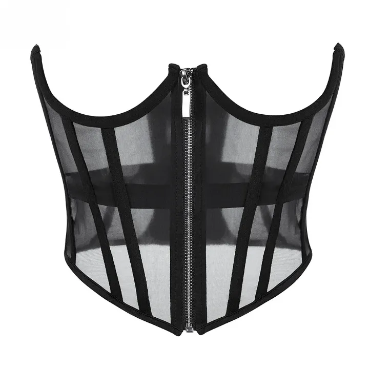 Gothic Mesh Zip up Corset Top