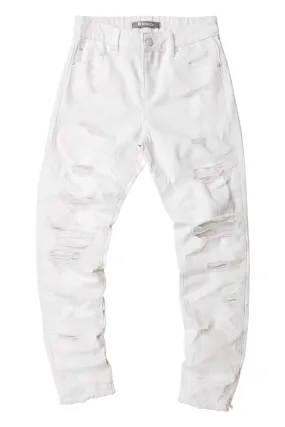 High Rise Distressed Weekender Pants In White