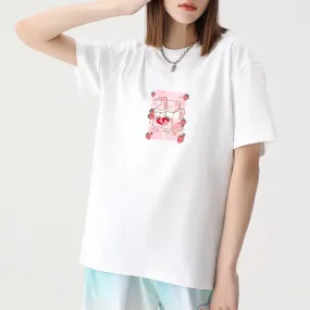 Kawaii Strawbery Milk Box Loose Cotton T-Shirts