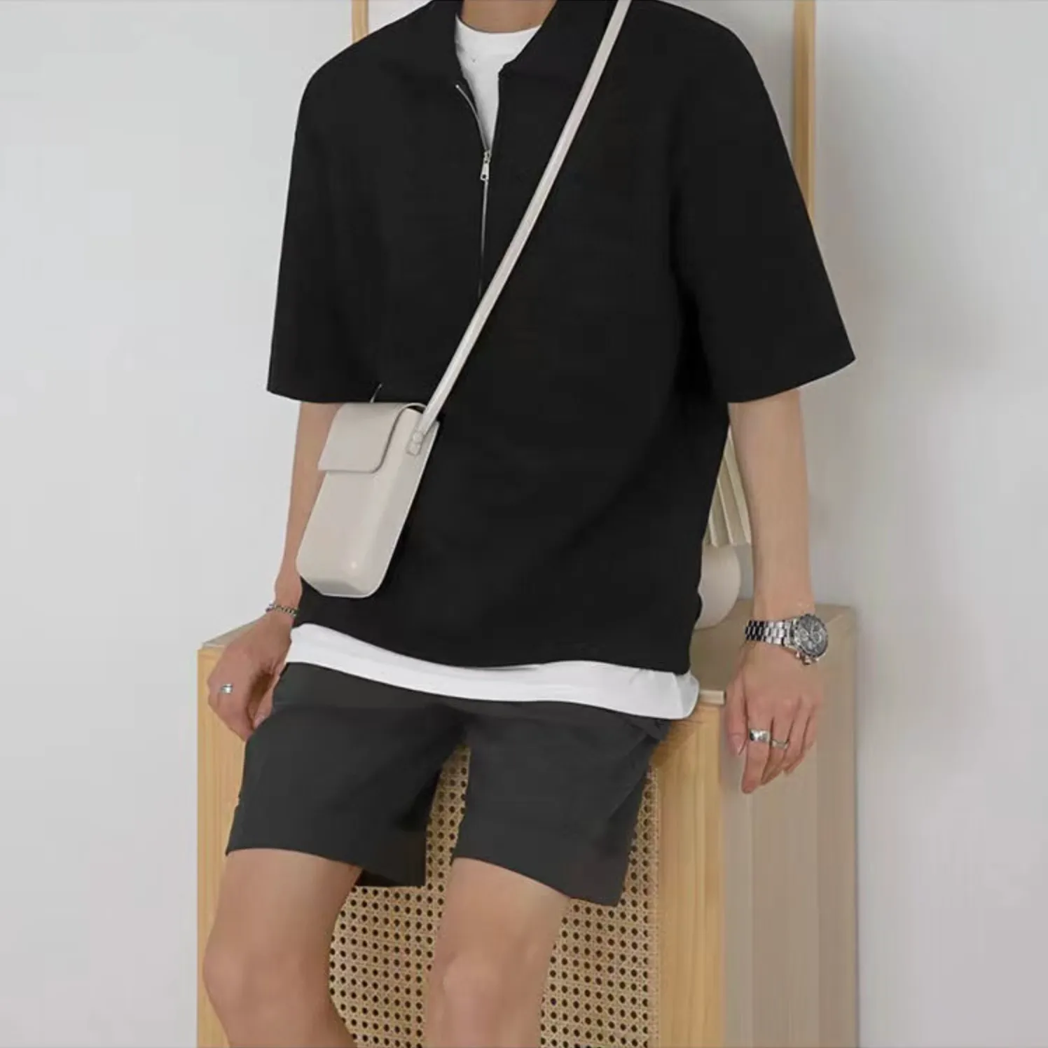 [Korean Style] 2 Colors Collar Zip-Up T-shirts