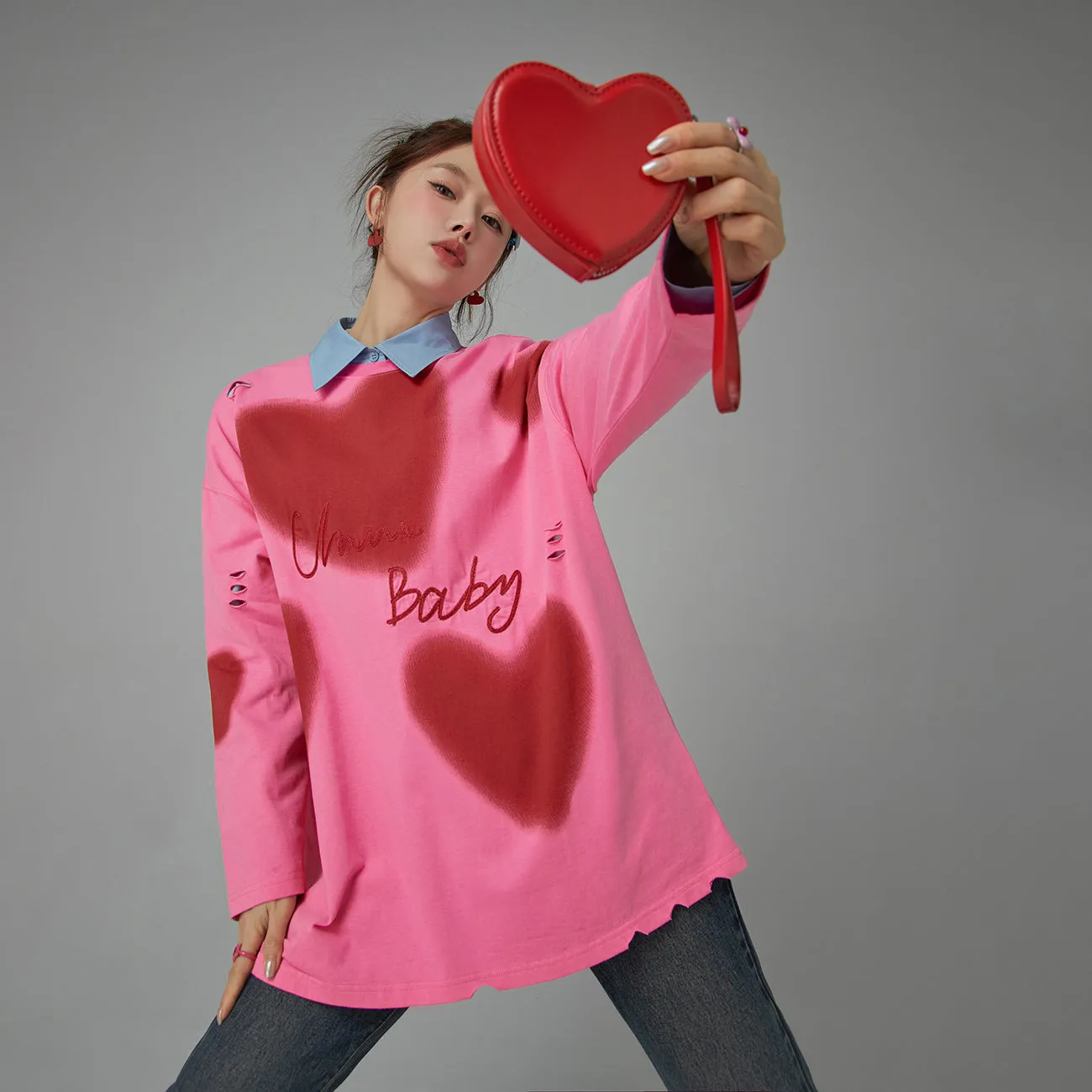 Lightly Distressed Heart Loose Fit T-Shirt