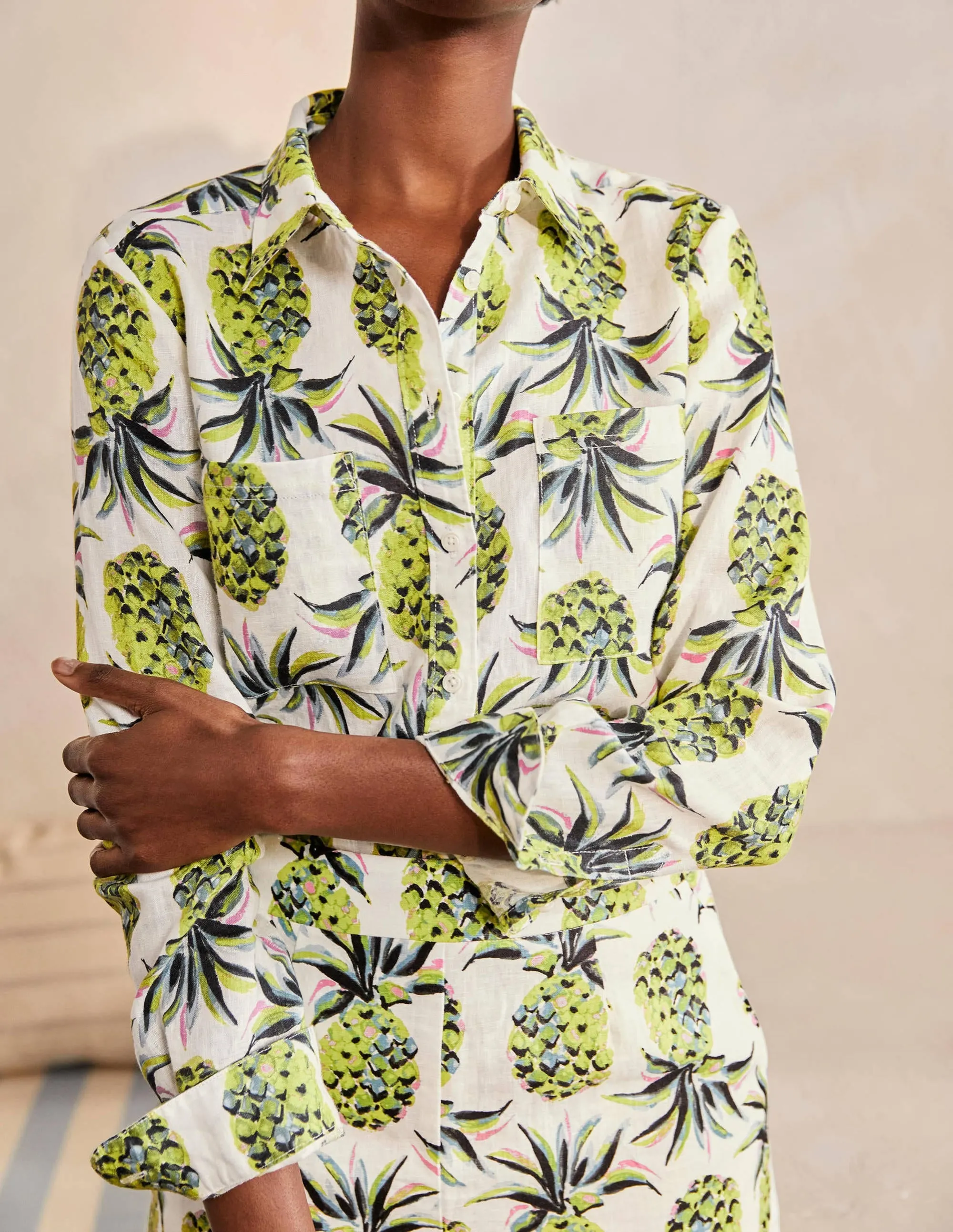 Linen Shirt-Ivory, Pineapple Paradise