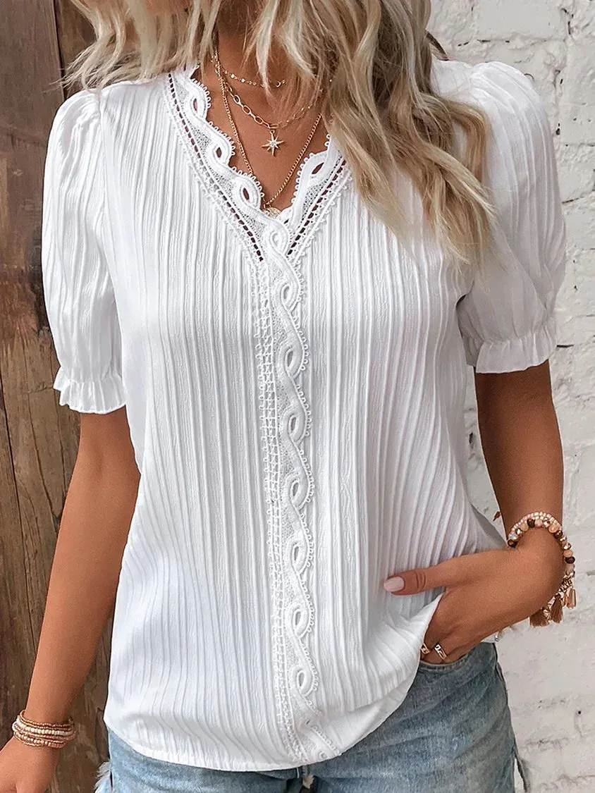 Loose Hollow-out Sleeve Moda Blouse