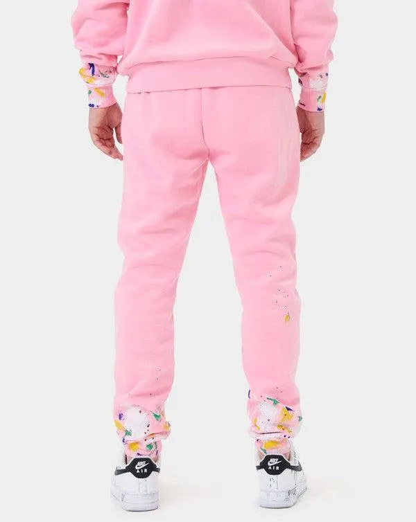 Mens Pink Hand Paint Jogger Pants