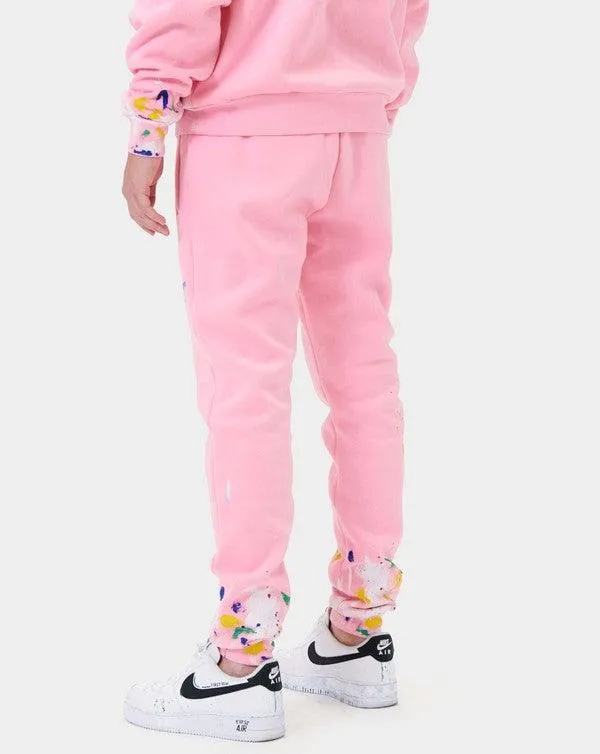 Mens Pink Hand Paint Jogger Pants