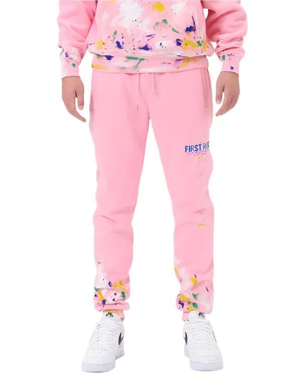 Mens Pink Hand Paint Jogger Pants