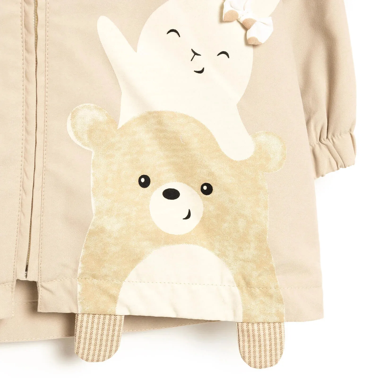 Midimod Basic Baby Girl Hooded Rabbit Raincoat - Beige