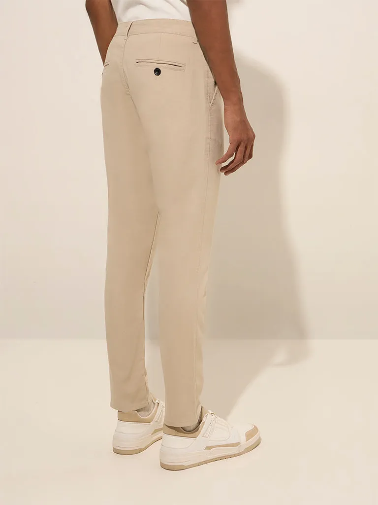 Nuon Beige Rocker-Fit Mid-Rise Cotton Chinos