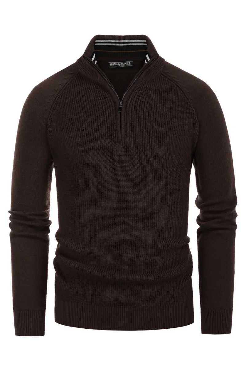 Paul Jones Men's Quarter Zip Sweater Casual Mock Neck Pullover Slim Fit Knit Polo Sweater