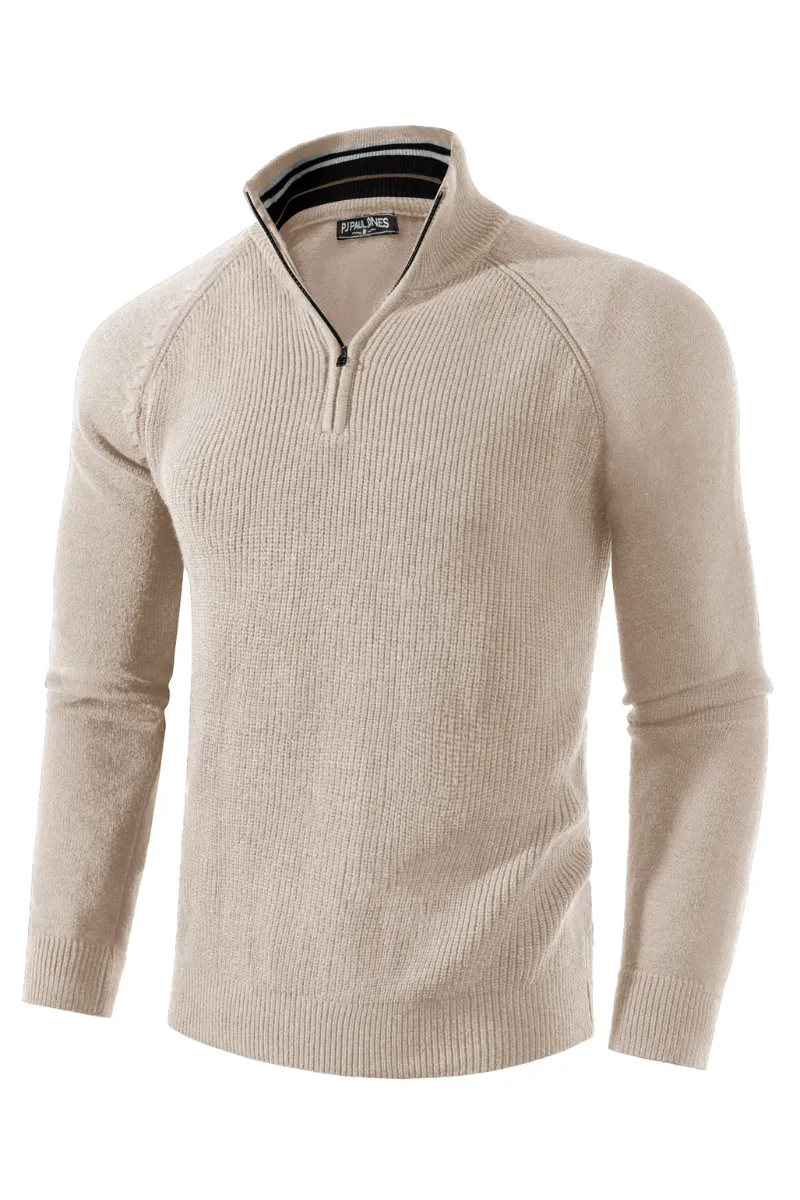 Paul Jones Men's Quarter Zip Sweater Casual Mock Neck Pullover Slim Fit Knit Polo Sweater