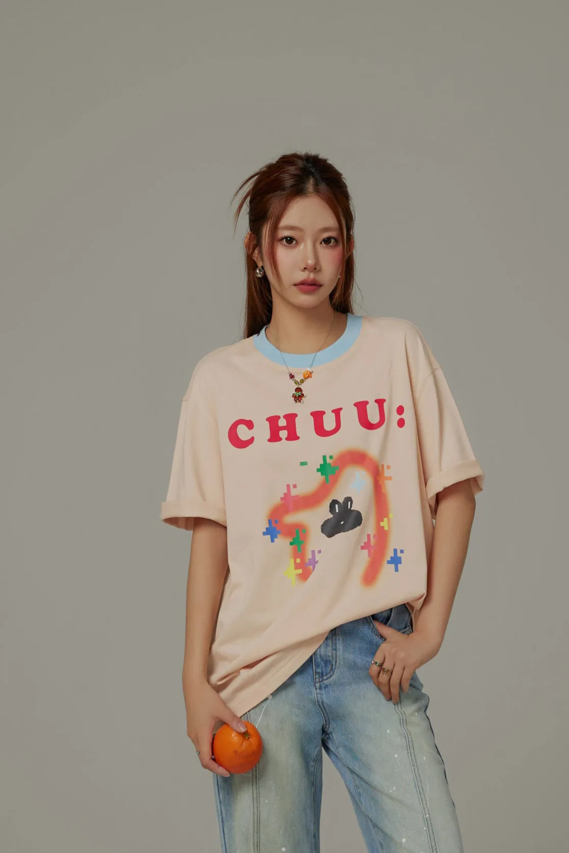 Pixel Print Loose-Fitting T-Shirt