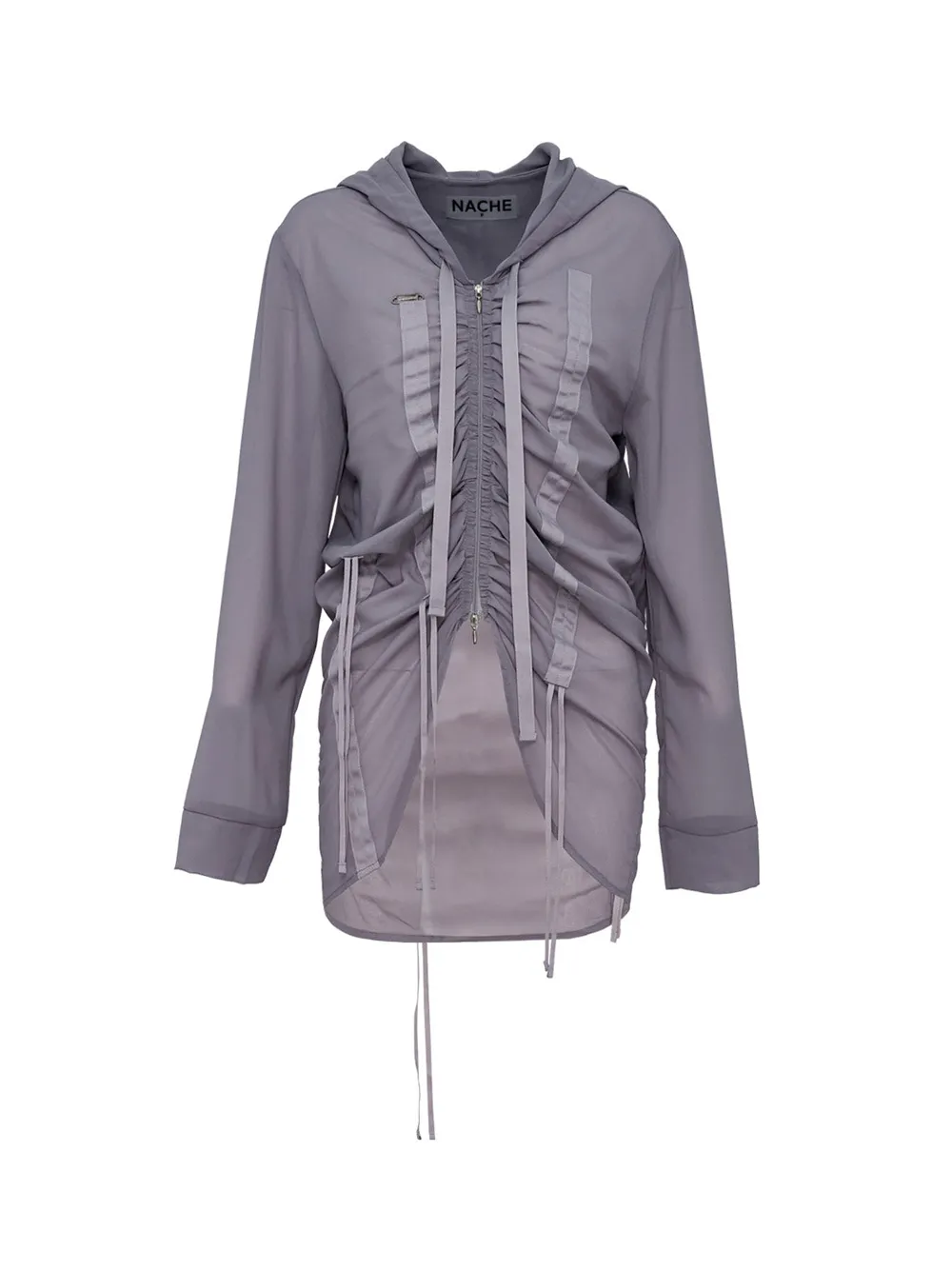 Shirring Chiffon Hoodie Zip-Up