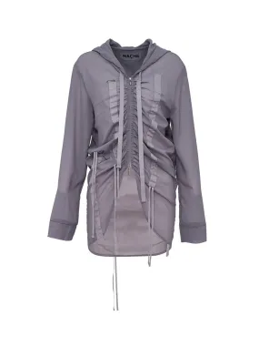 Shirring Chiffon Hoodie Zip-Up