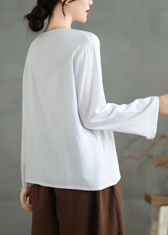 Simple White V Neck Loose Cotton T Shirts Top Fall OO032