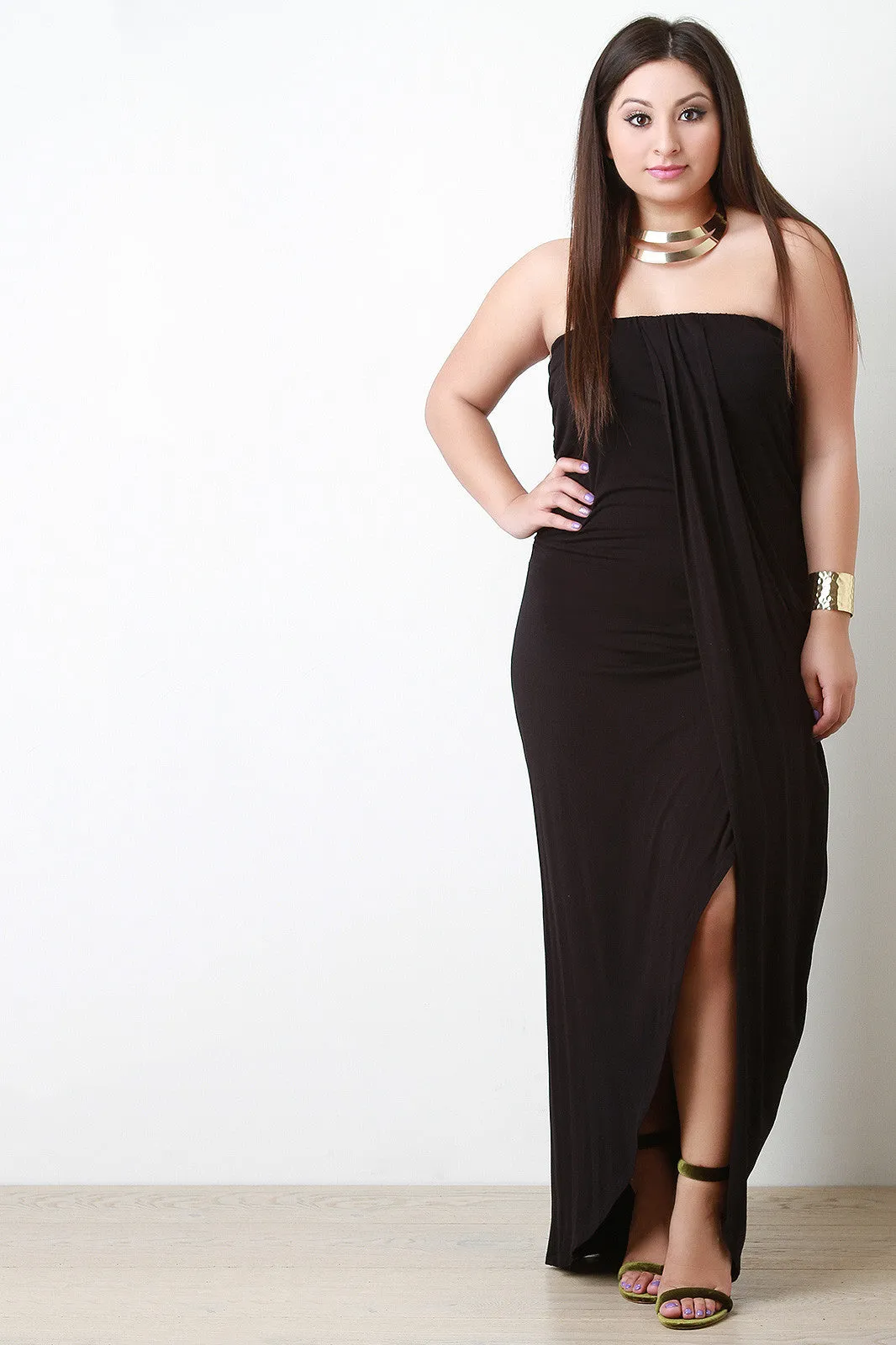 Strapless Wrap Style Maxi Dress